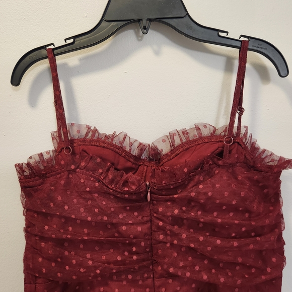 NWT Lulu's Sweetheart Style Burgundy Polka Dot Bustier Tiered Midi Dress Size L - Picture 6 of 16